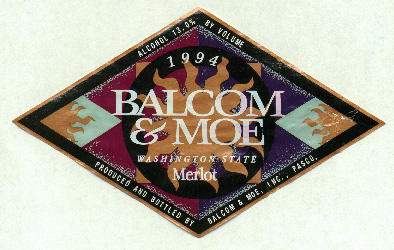 Balcom & Moe 1994 Merlot label