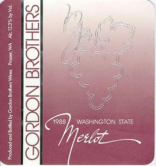 Gordon Brothers 1988 Merlot label